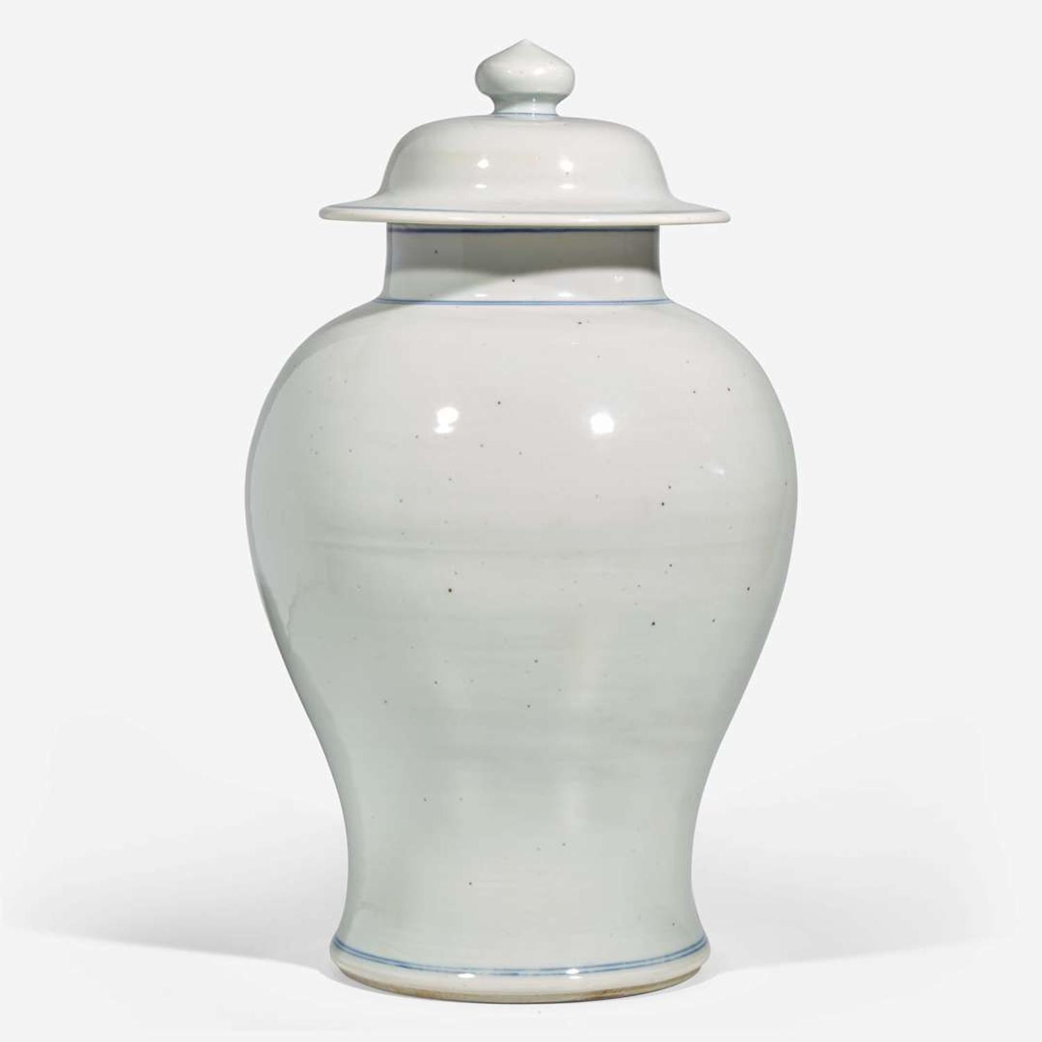 An unusual Chinese blue and white Buddhist jar and cover 青花蓋罐