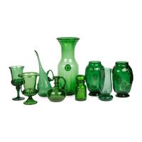 A Collection of Nine Green Empoli Glass Articles