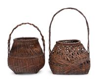 Two Japanese Ikebana Bamboo Flower Arranging Baskets