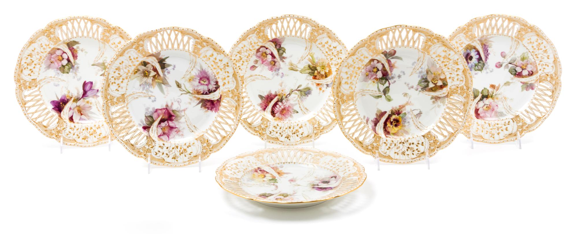A Set of Six Berlin (K.P.M.) Reticulated Porcelain Plates Diameter 10 1/4 inches. — 19TH/20TH CENTURY