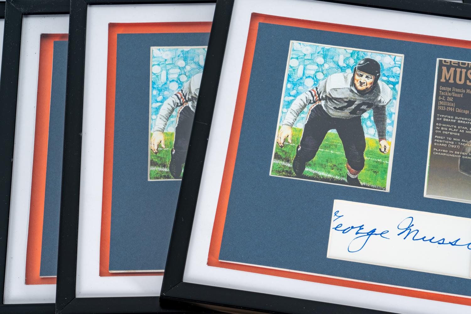 A Large Group of 12 Chicago Bears Hall of Famer George Musso Signed Autograph Shadowbox Displays