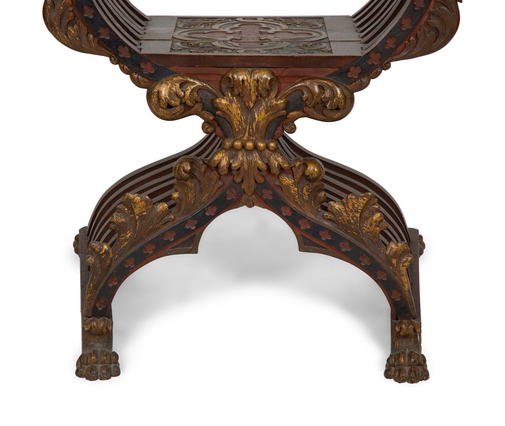 An Italian Painted and Parcel Gilt Savonarola Armchair