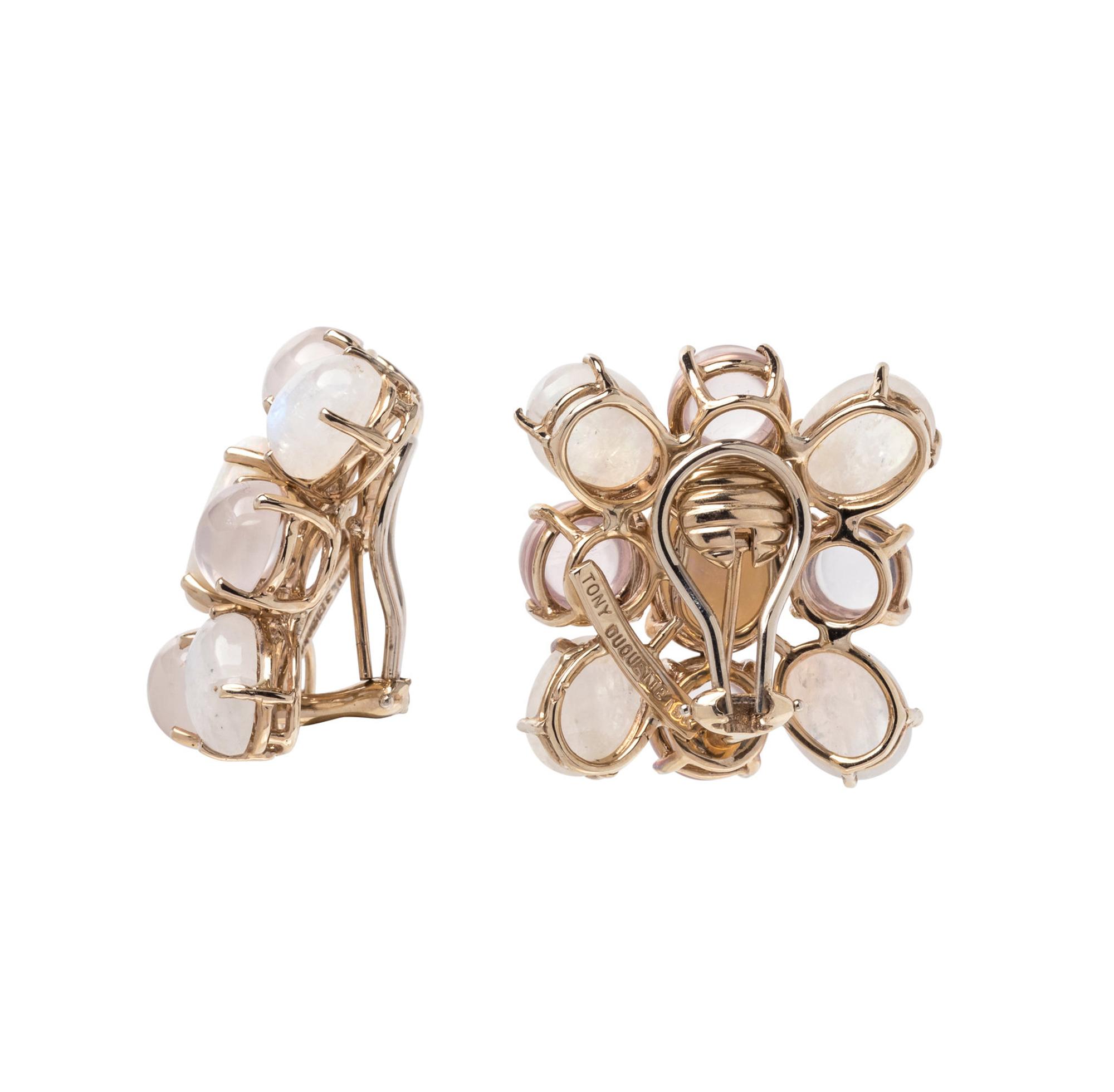 TONY DUQUETTE, OPAL, ROCK CRYSTAL AND MOONSTONE EARCLIPS