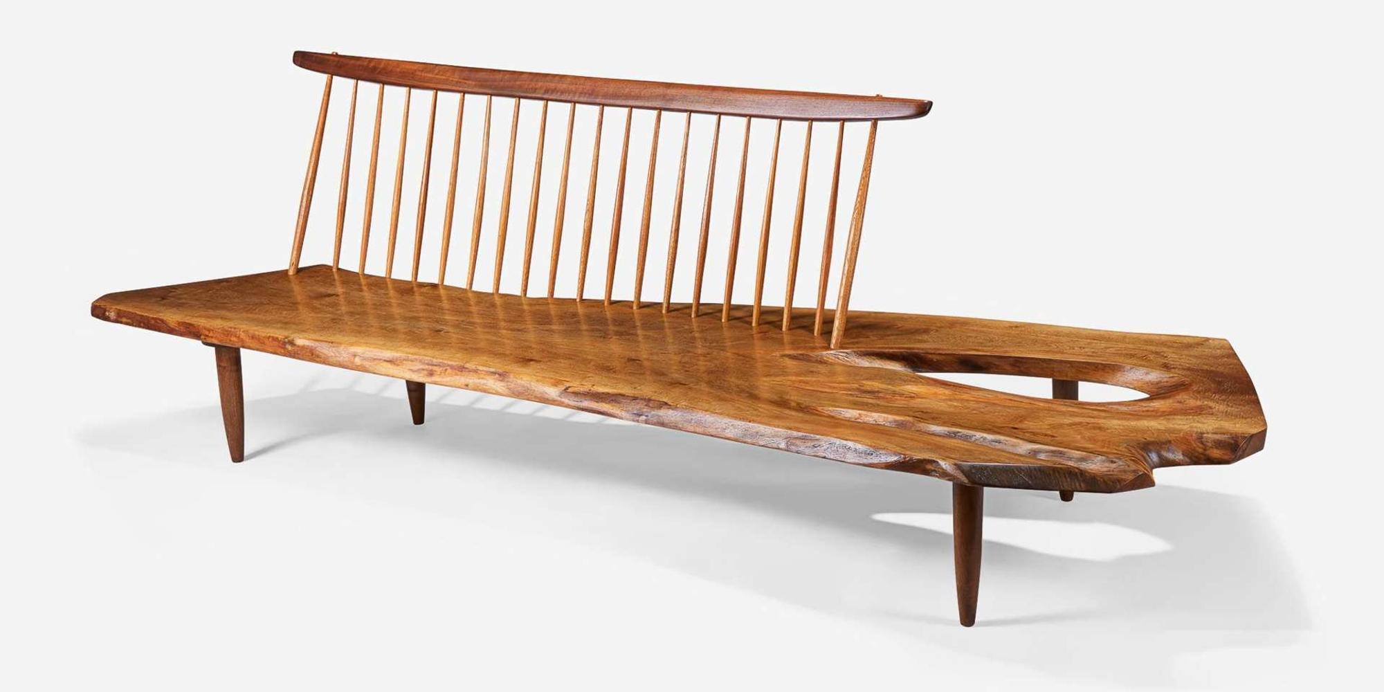 George Nakashima Exceptional English Walnut "Conoid" Bench, New Hope, Pennsylvania, 1968