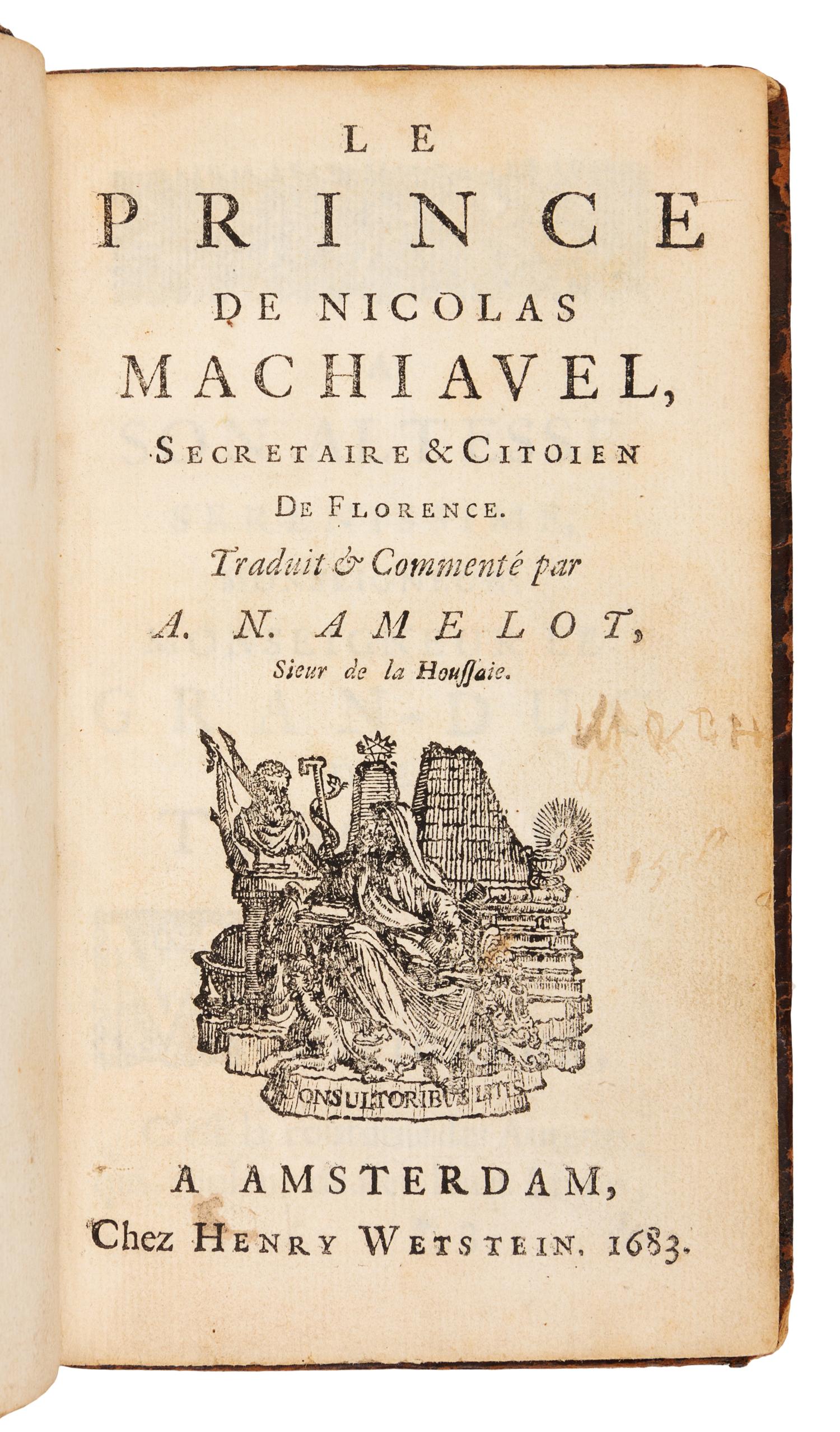 MACHIAVELLI, Niccolo (1469-1527). Le Prince. Amsterdam: Henry Wetstein, 1683.