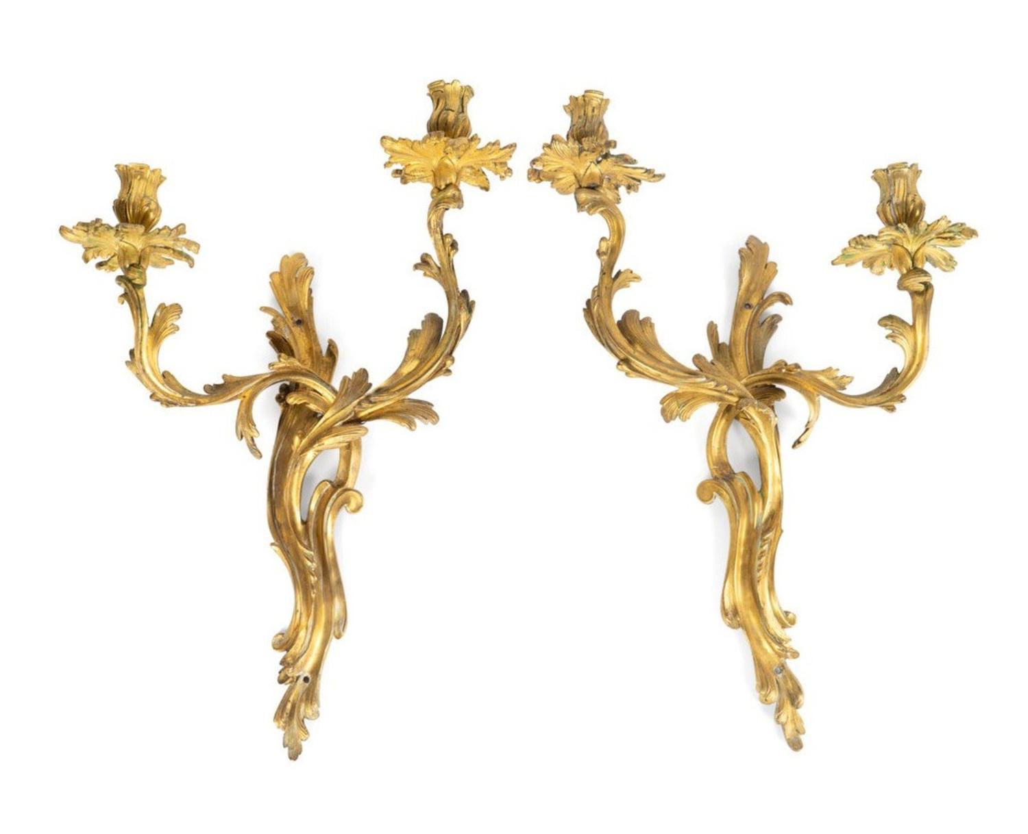 Two Louis XV Style Gilt-Bronze Two Light Sconces
