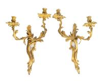Two Louis XV Style Gilt-Bronze Two Light Sconces