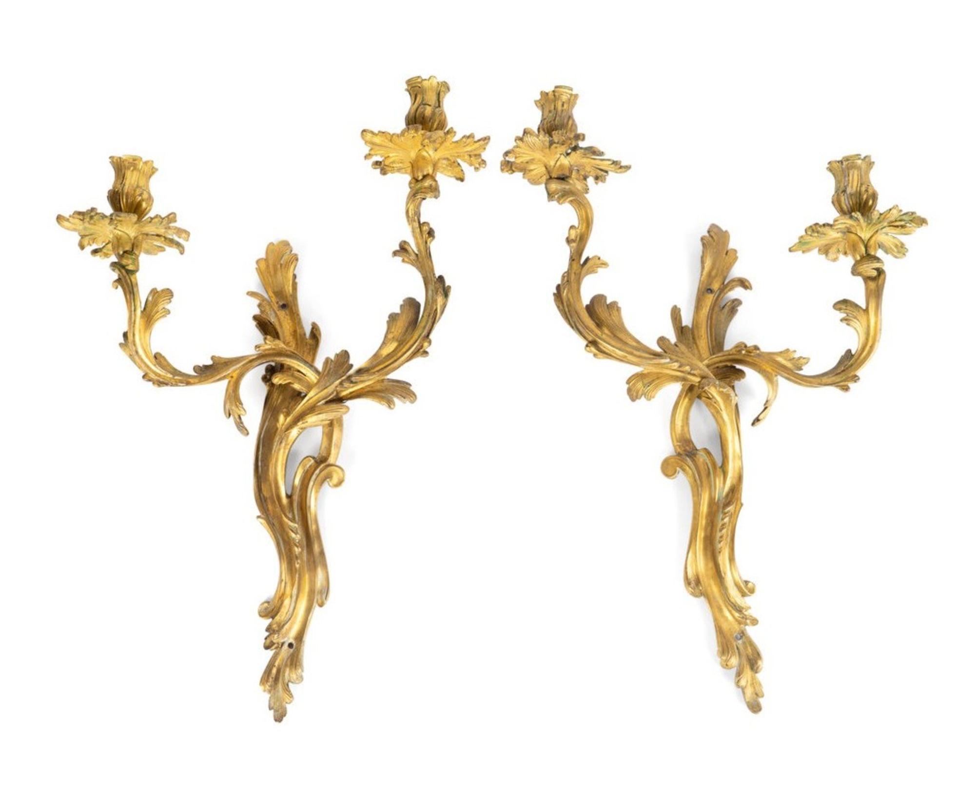 Two Louis XV Style Gilt-Bronze Two Light Sconces