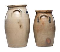 Two Ovoid Stoneware Crocks or Churns