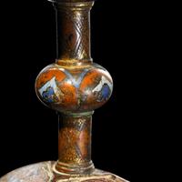 A Limoges Gilt-Copper and Champleve Enamel Candlestick
