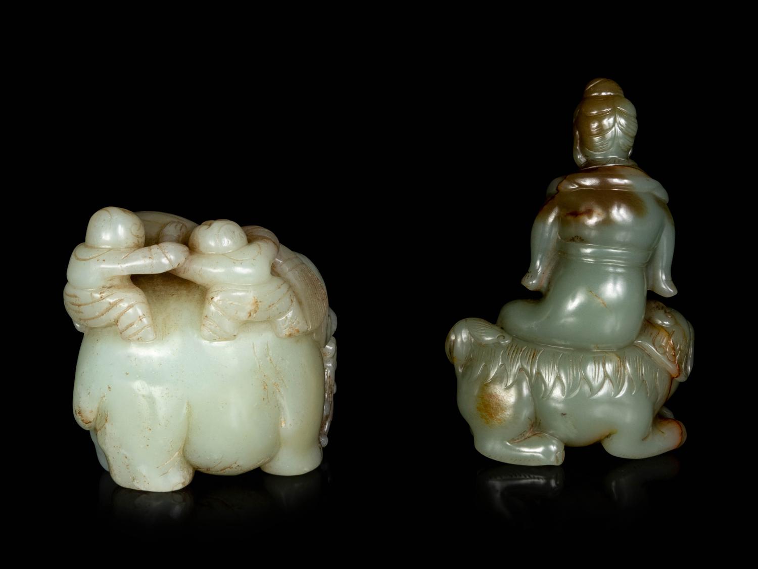 Two Chinese Celadon Jade Figural Groups