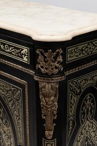 A Pair of Napoleon III Style Pewter Inlaid Marble-Top Cabinets