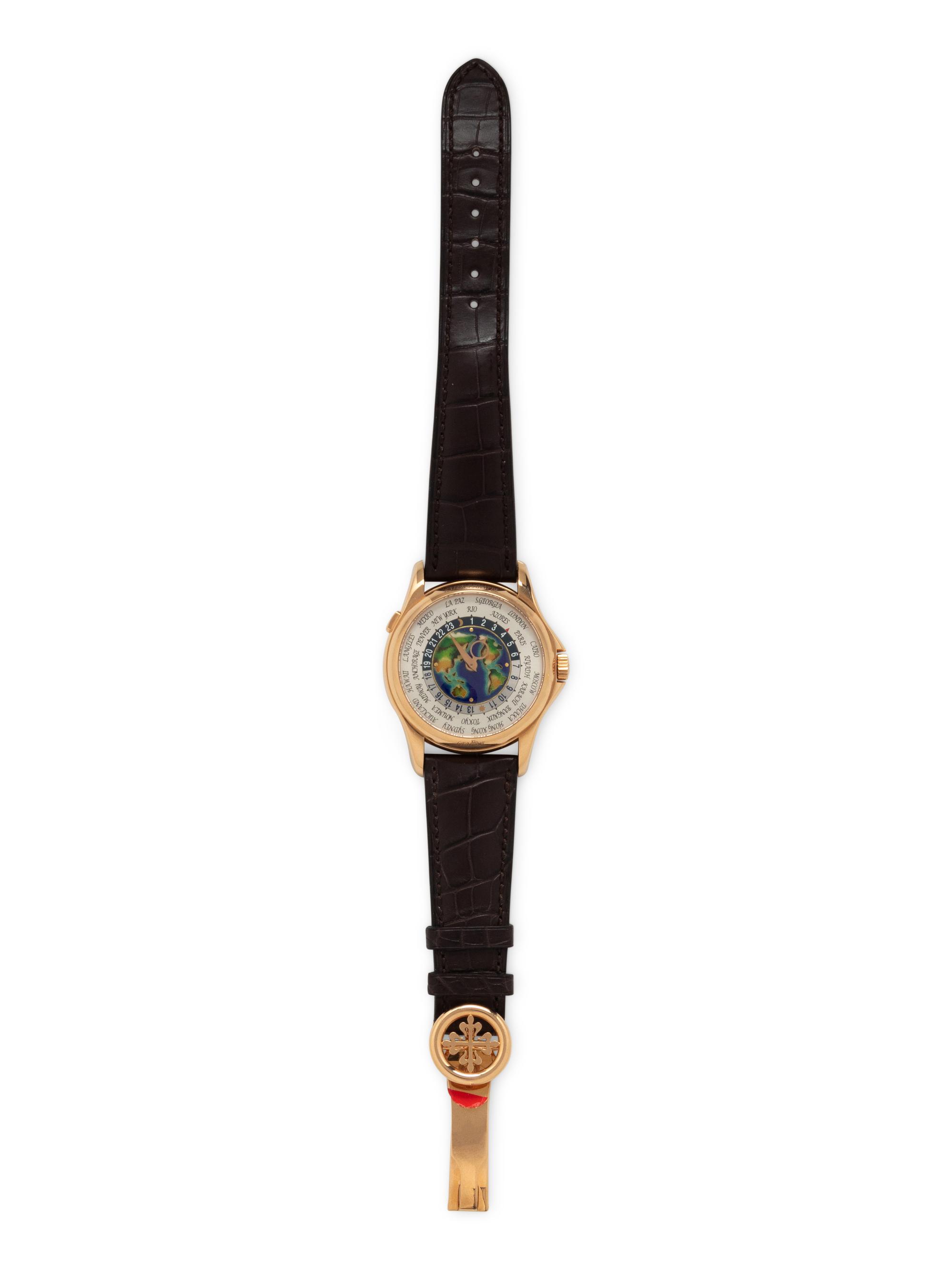 PATEK PHILIPPE, REF. 5131R 18K ROSE GOLD WORLD TIME WATCH WITH CLOISONNÉ ENAMEL DIAL, BOX & PAPERS