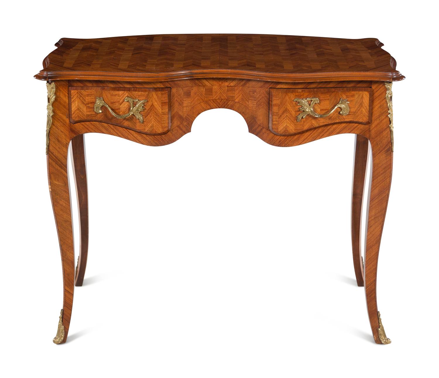 A Louis XV Style Gilt Metal Mounted Parquetry Desk