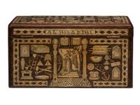 An American Scottish Rite Masonic-Decorated Sulphur Inlaid and Penwork Walnut Cash Box