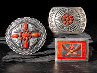Navajo and Zuni Sterling Silver and Coral Belt Buckles