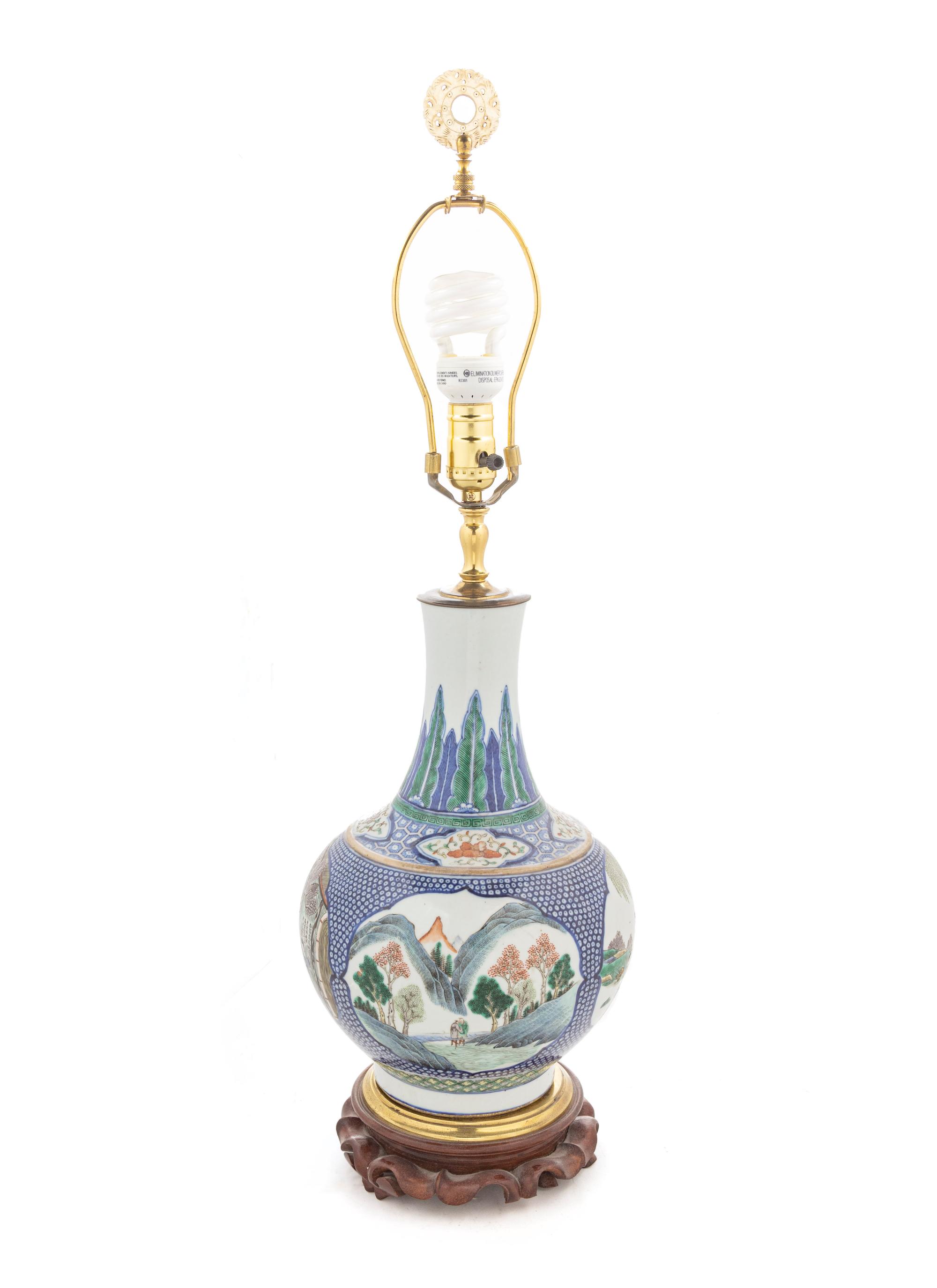 A Chinese 'Famille Verte' Porcelain Vase Mounted as a Lamp