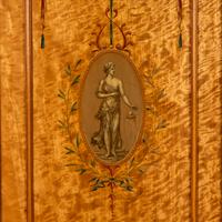 A Fine Edwardian Satinwood and Polychrome Painted Two-Part Serving Cabinet