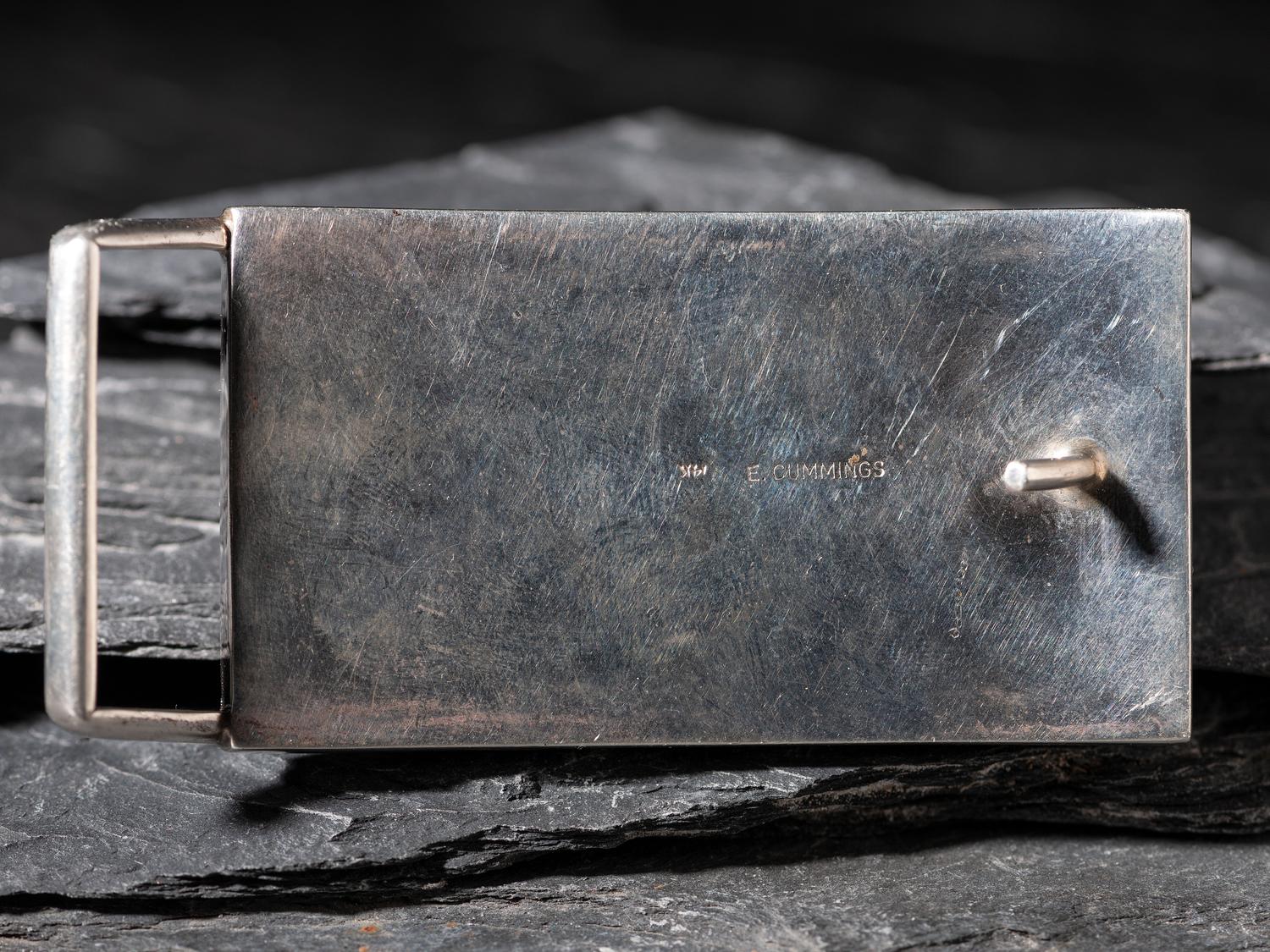 Sterling Silver and Mosaic Inlay Belt Buckle, with 14K Gold Spacers