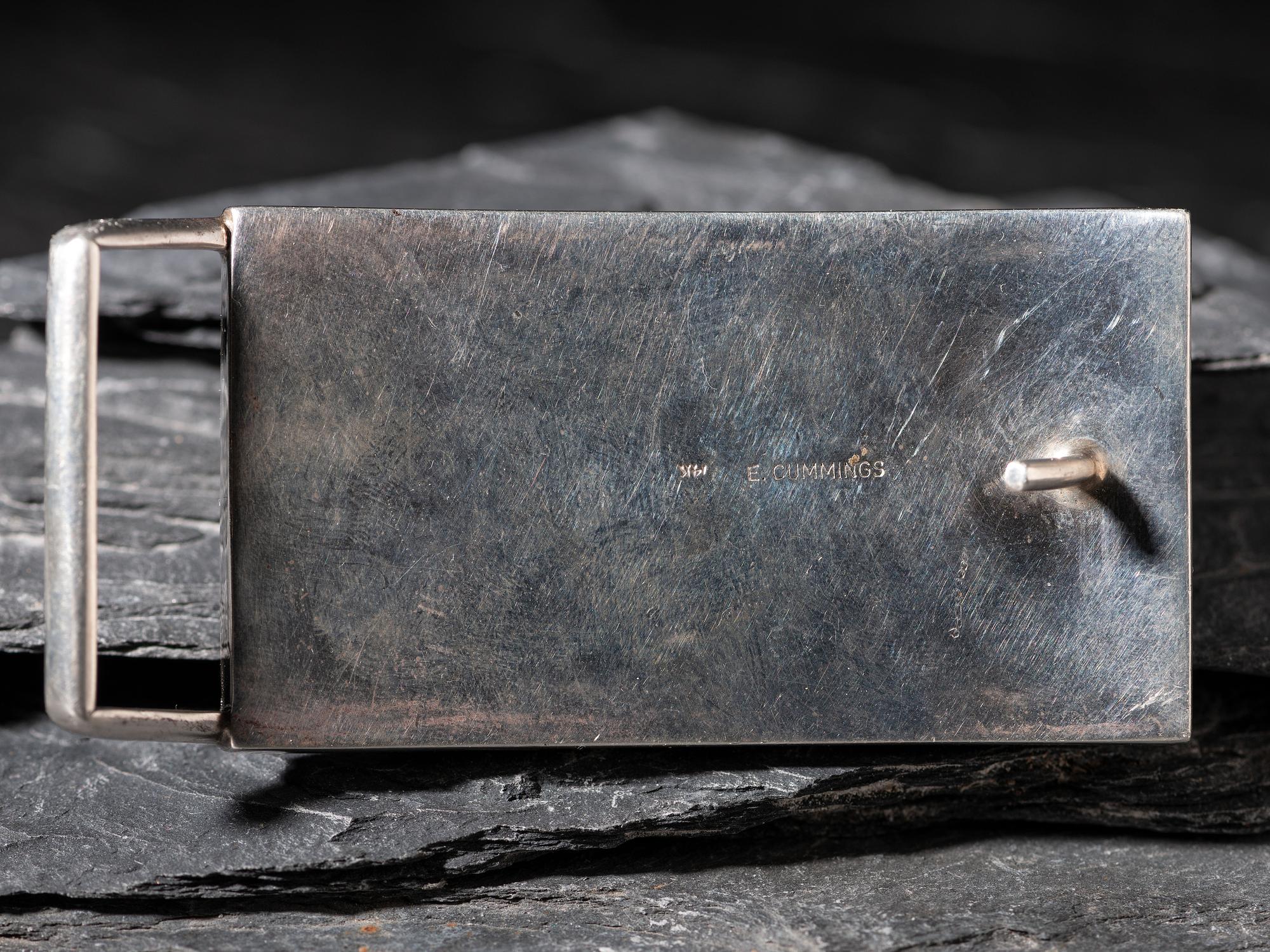 Sterling Silver and Mosaic Inlay Belt Buckle, with 14K Gold Spacers