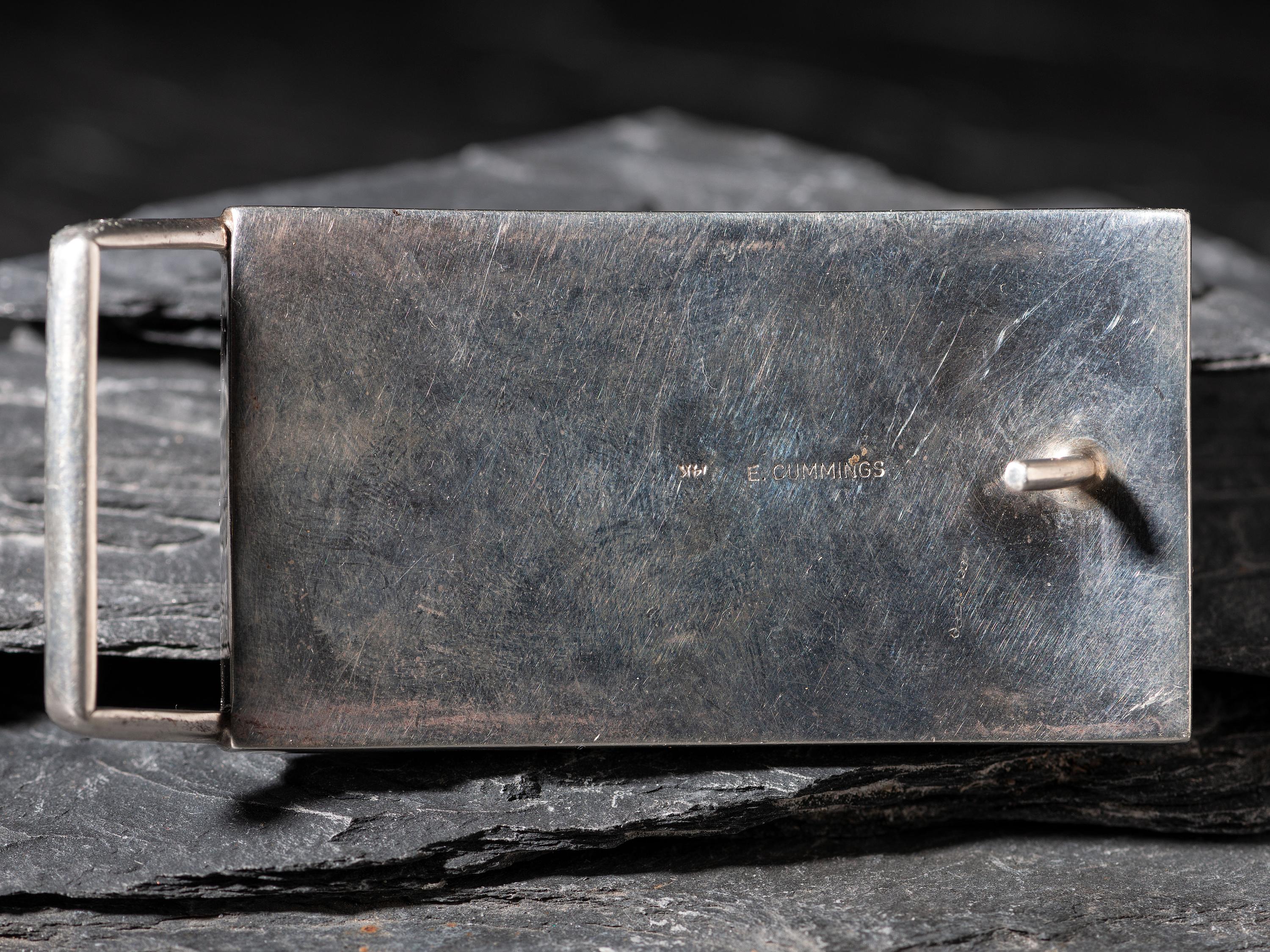 Sterling Silver and Mosaic Inlay Belt Buckle, with 14K Gold Spacers