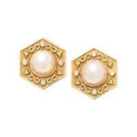 YELLOW GOLD, CULTURED MABE PEARL AND DIAMOND EARCLIPS