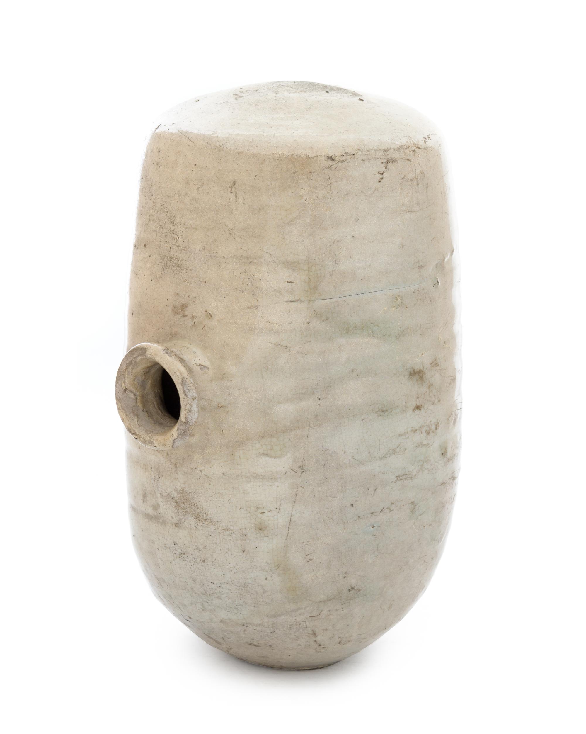 A Korean Punchong Stoneware Wine Flask JOSEON DYNASTY Height 7 x length 10 1/2 inches. — JOSEON DYNASTY