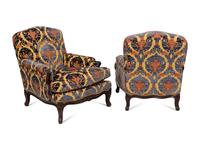 A Pair of Ralph Lauren Louis XV Style Mahogany Bergères with Custom Upholstery