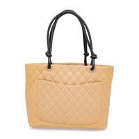 Chanel, Ligne Cambon Tote in Quilted Beige & Black Leather