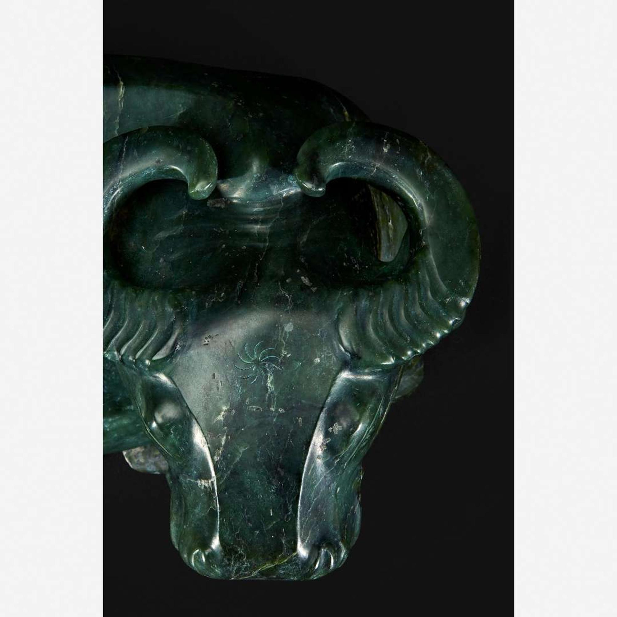A large Chinese spinach jade recumbent water buffalo 菠菜绿玉水牛