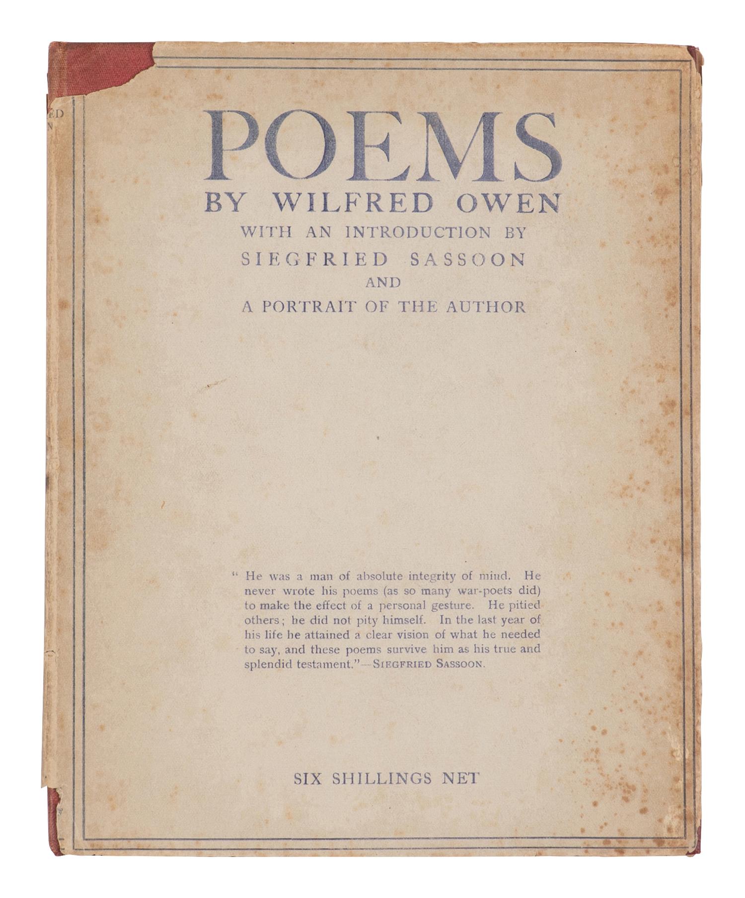 OWEN, Wilfred (1893-1918). Poems. London: Chatto & Windus, 1920.