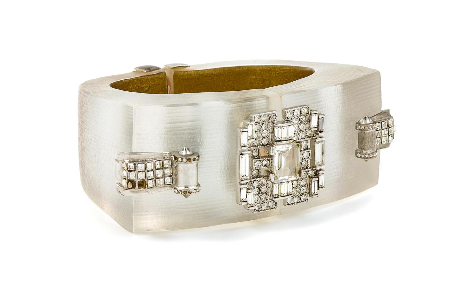 Alexis Bittar Art Deco Lucite Cuff, 1980s 6.5" Diameter x 1.25" W x 2.25" H