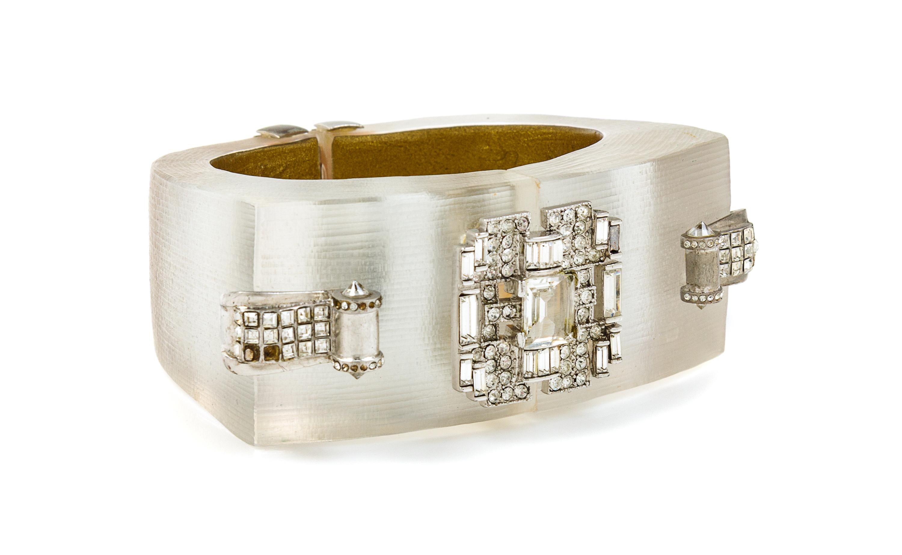 Alexis Bittar Art Deco Lucite Cuff, 1980s 6.5" Diameter x 1.25" W x 2.25" H