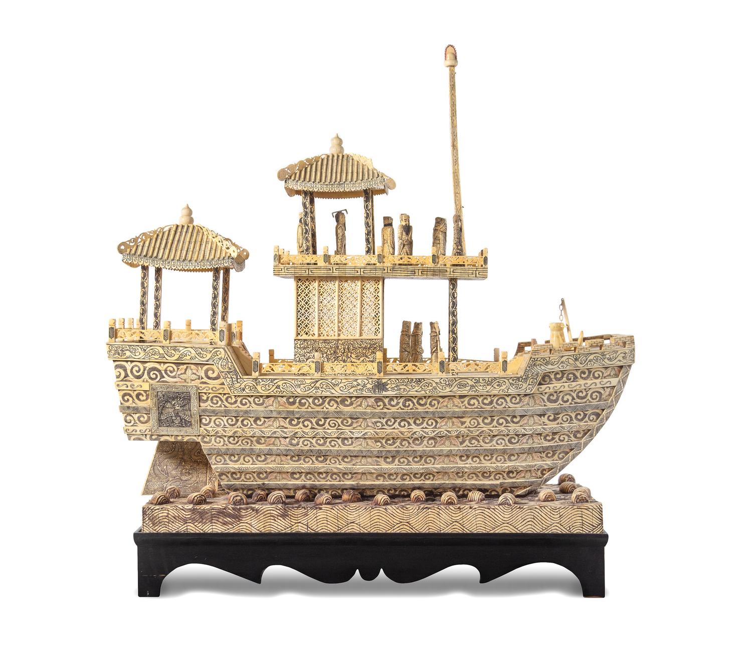 A Monumental Chinese Bone-Veneered Model of a Boat