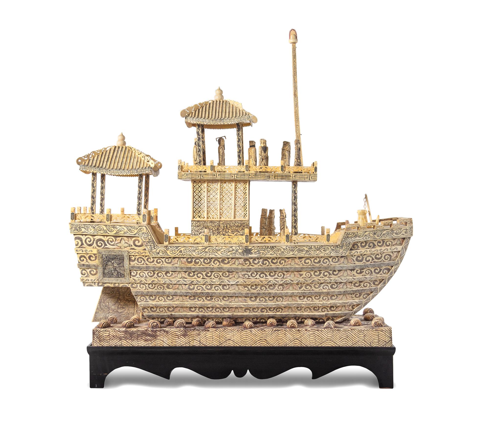 A Monumental Chinese Bone-Veneered Model of a Boat