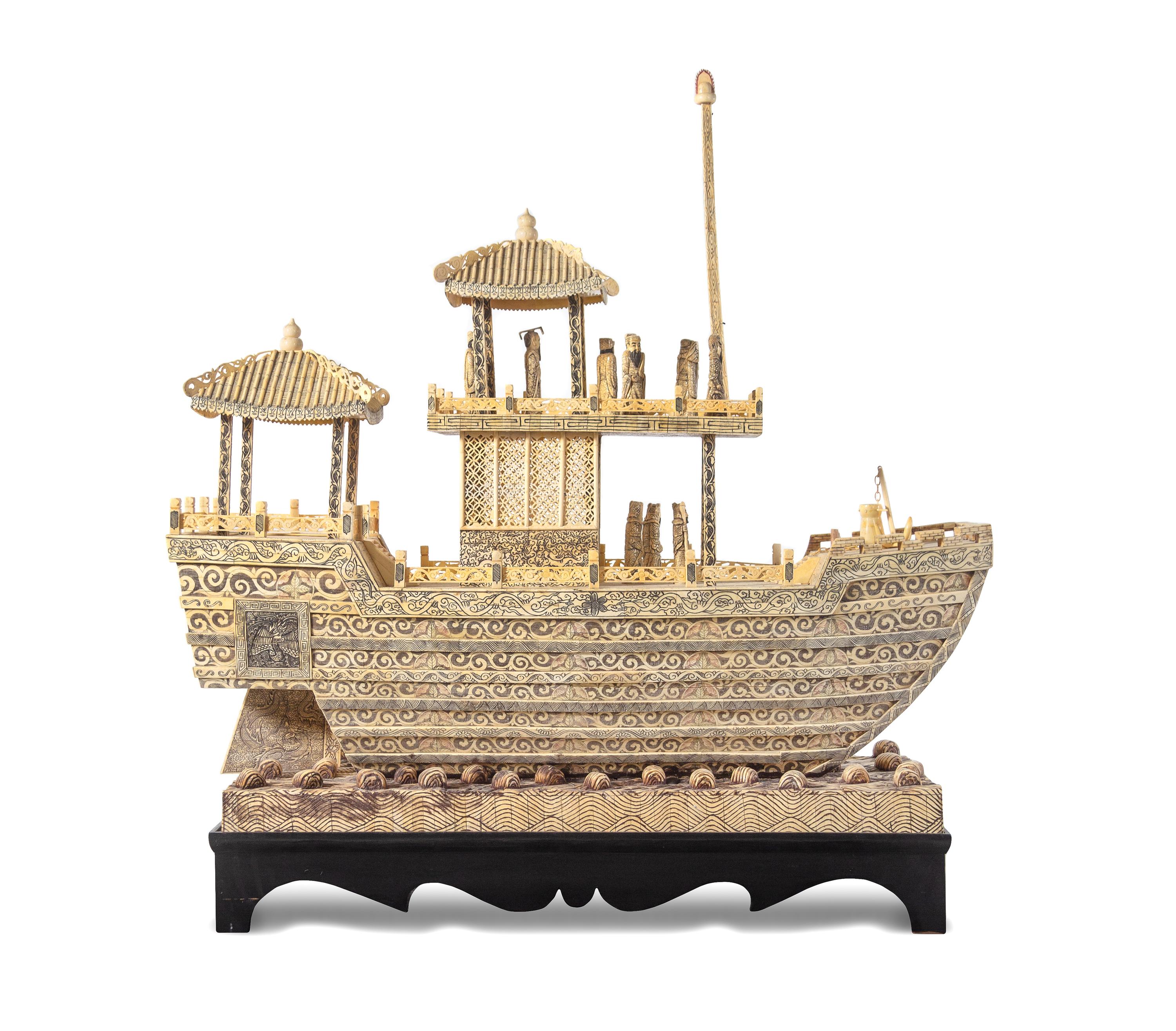A Monumental Chinese Bone-Veneered Model of a Boat