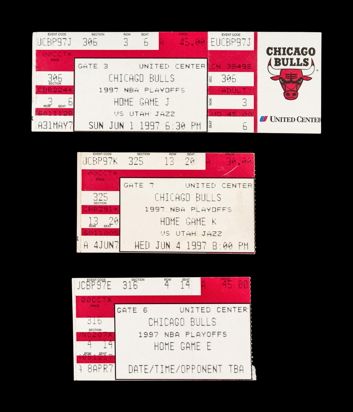 A Collection of 13 Chicago Bulls Michael Jordan Last Dance Era 1996-97 Regular Season and Playoff Tickets and Stubs