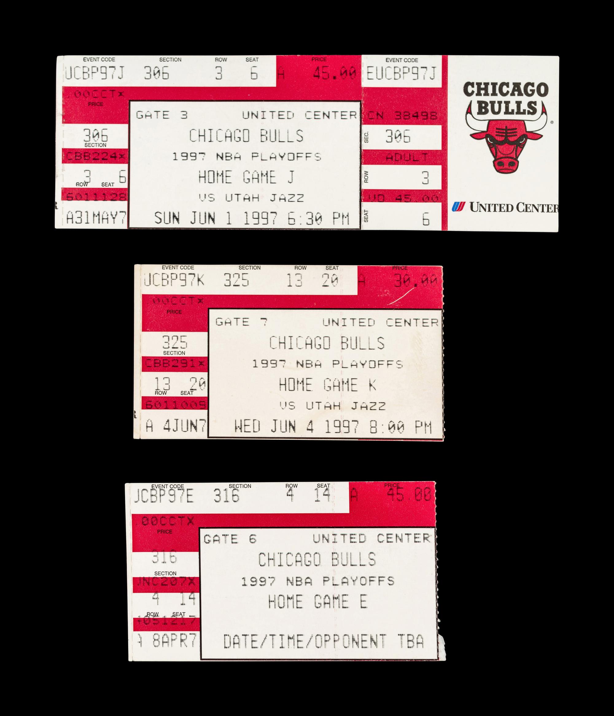 A Collection of 13 Chicago Bulls Michael Jordan Last Dance Era 1996-97 Regular Season and Playoff Tickets and Stubs