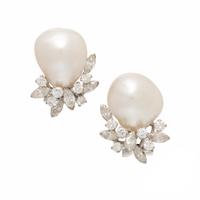 Cultured Pearl, Diamond, and White Gold Earrings