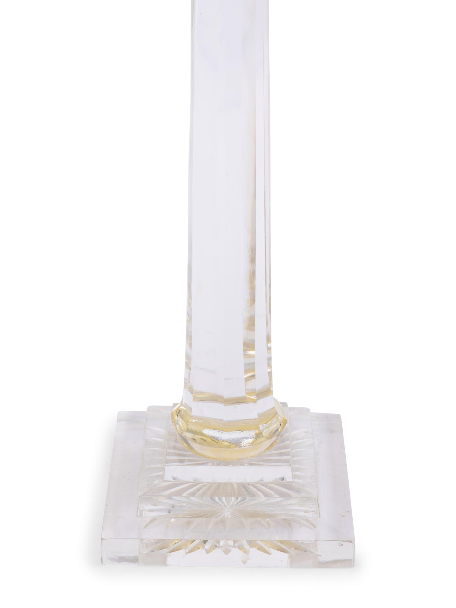 A Pair of Brass Mounted Cut Glass Columnar able Lamps