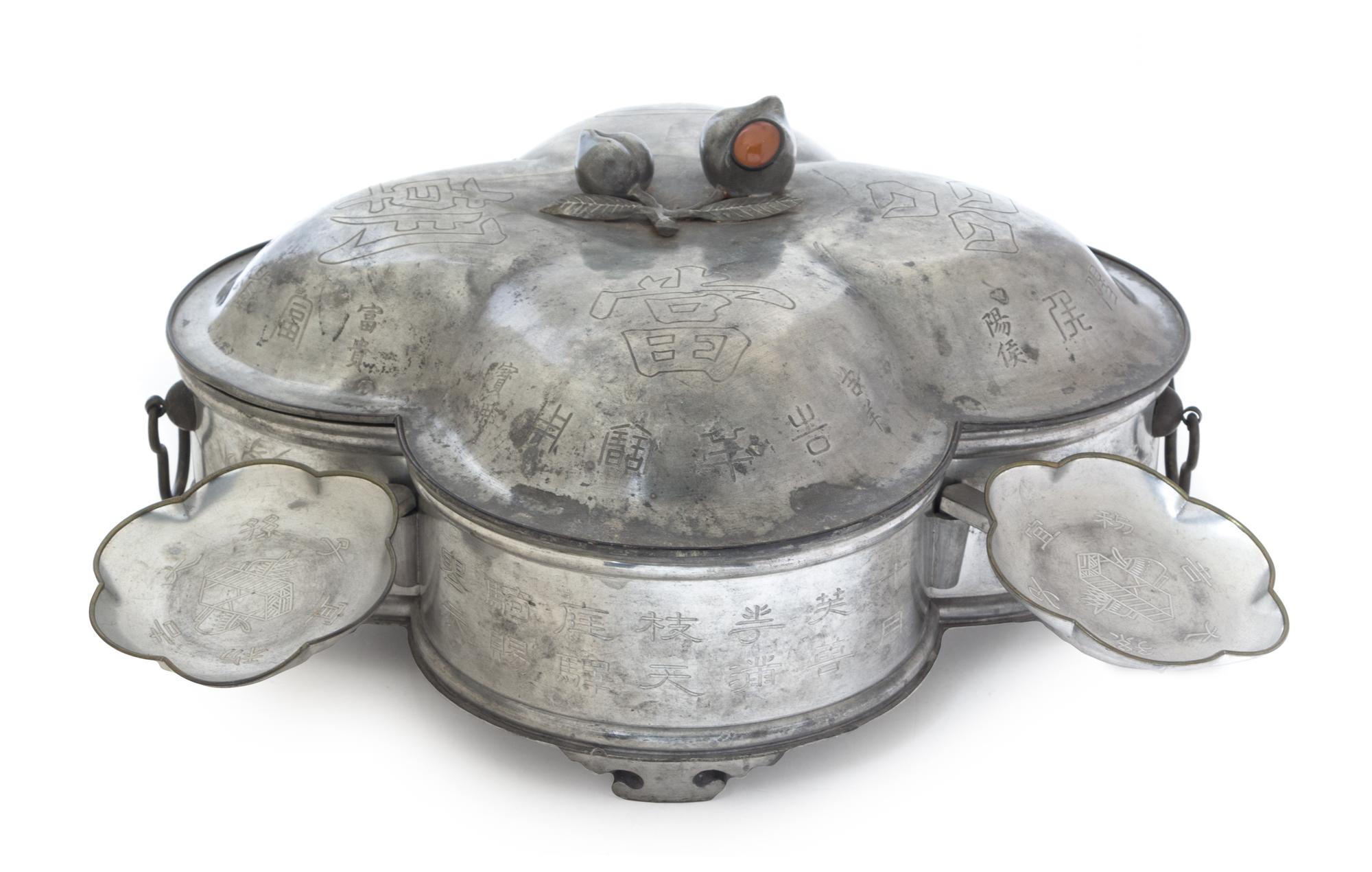 A Pewter Warming Dish Width 14 inches. — 19TH CENTURY