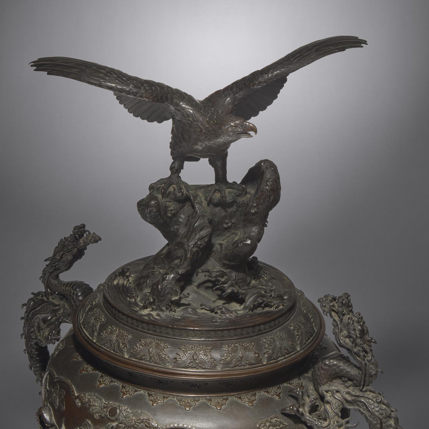 An Impressive and Very Large Japanese Patinated Bronze Koro, Meiji Period