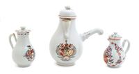 A Group of Chinese Export Porcelain Chocolate Pots Height of tallest 8 1/4 inches. — 18TH/19TH CENTURY