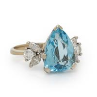 AQUAMARINE, DIAMOND, AND WHITE GOLD RING