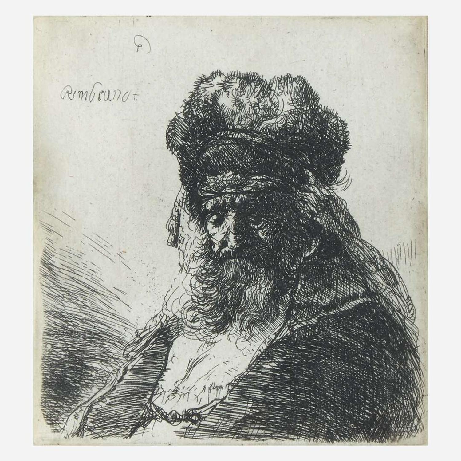 Rembrandt van Rijn (Dutch, 1606–1669) Old Bearded Man in a High Fur Cap, with Eyes Closed