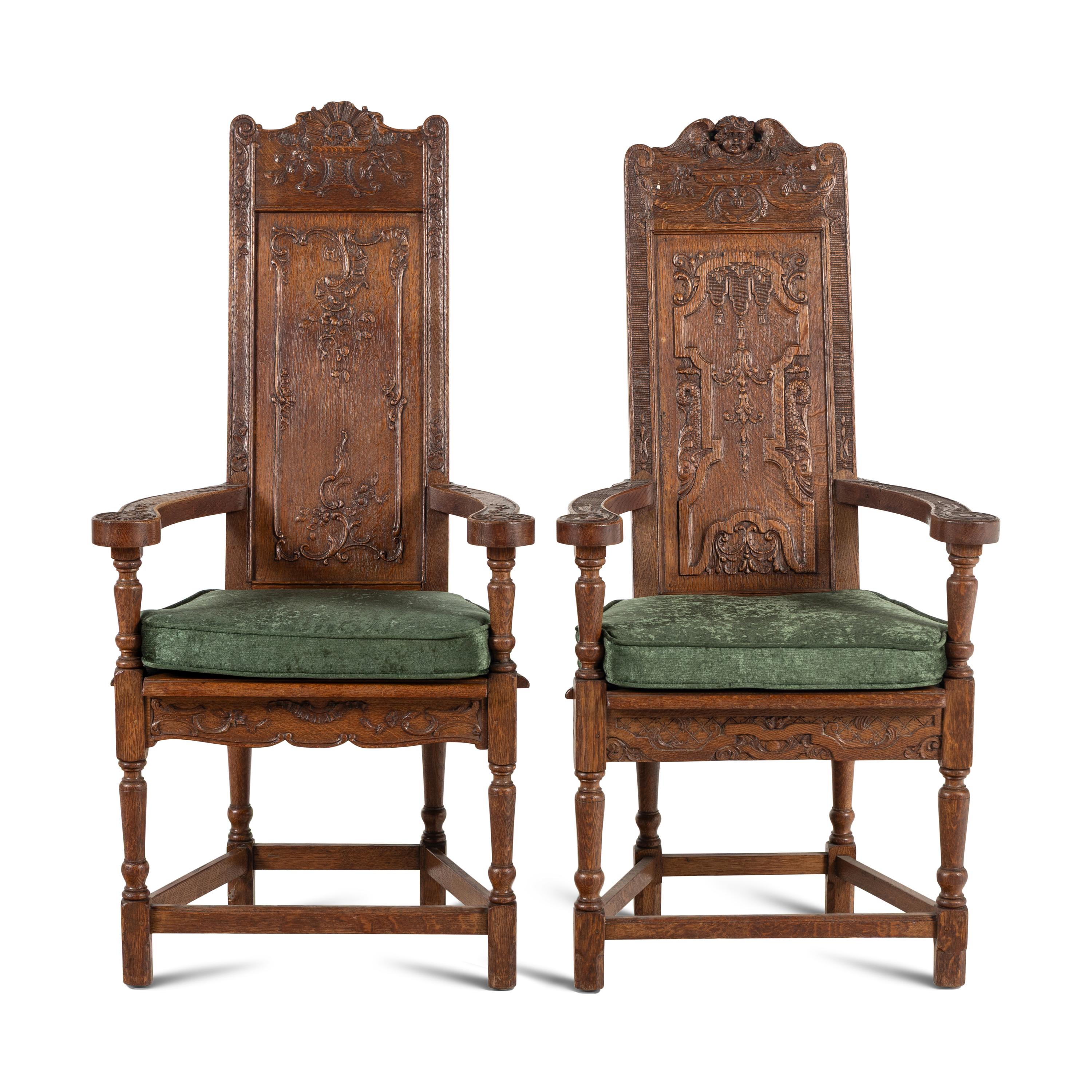 Two French Renaissance Revival Oak Caquetoires