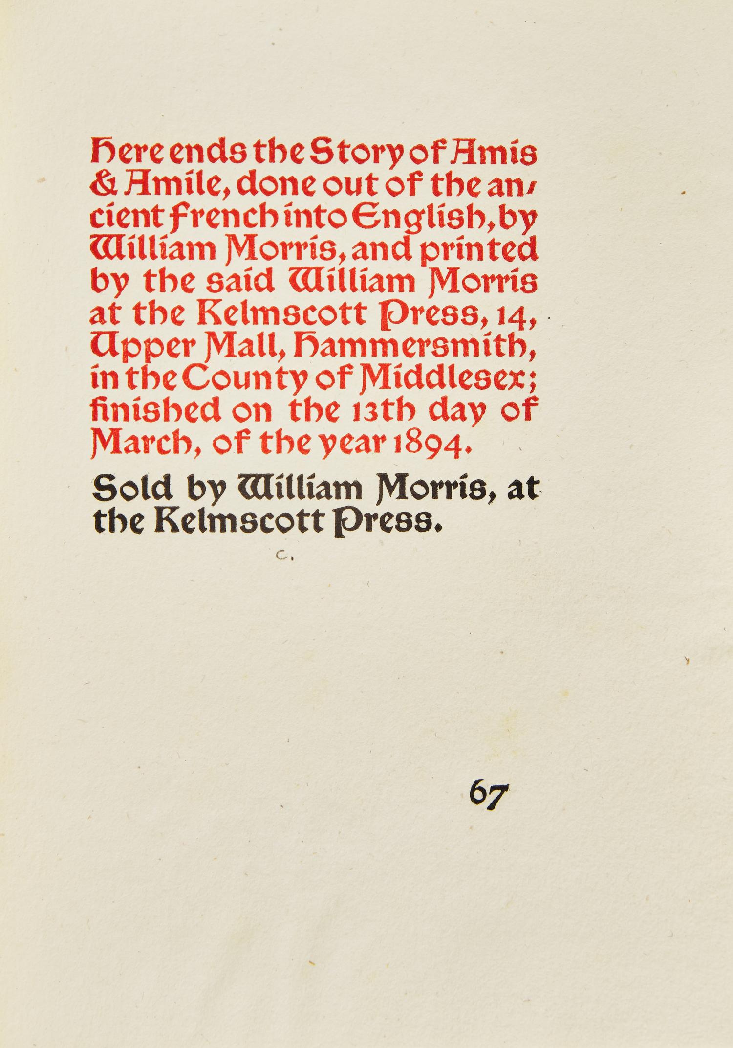 [Kelmscott Press] Of the Friendship of Amis and Amile