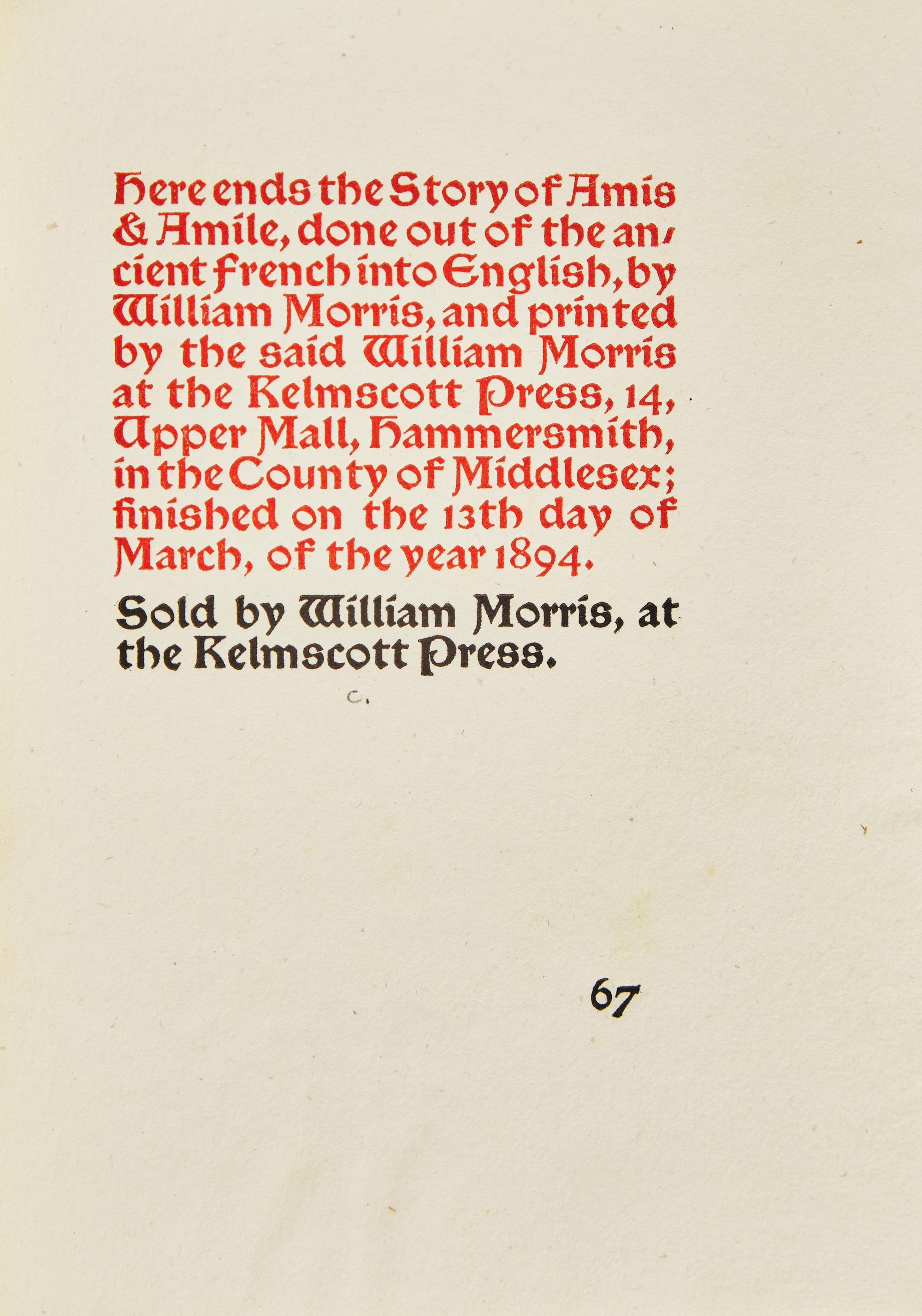 [Kelmscott Press] Of the Friendship of Amis and Amile