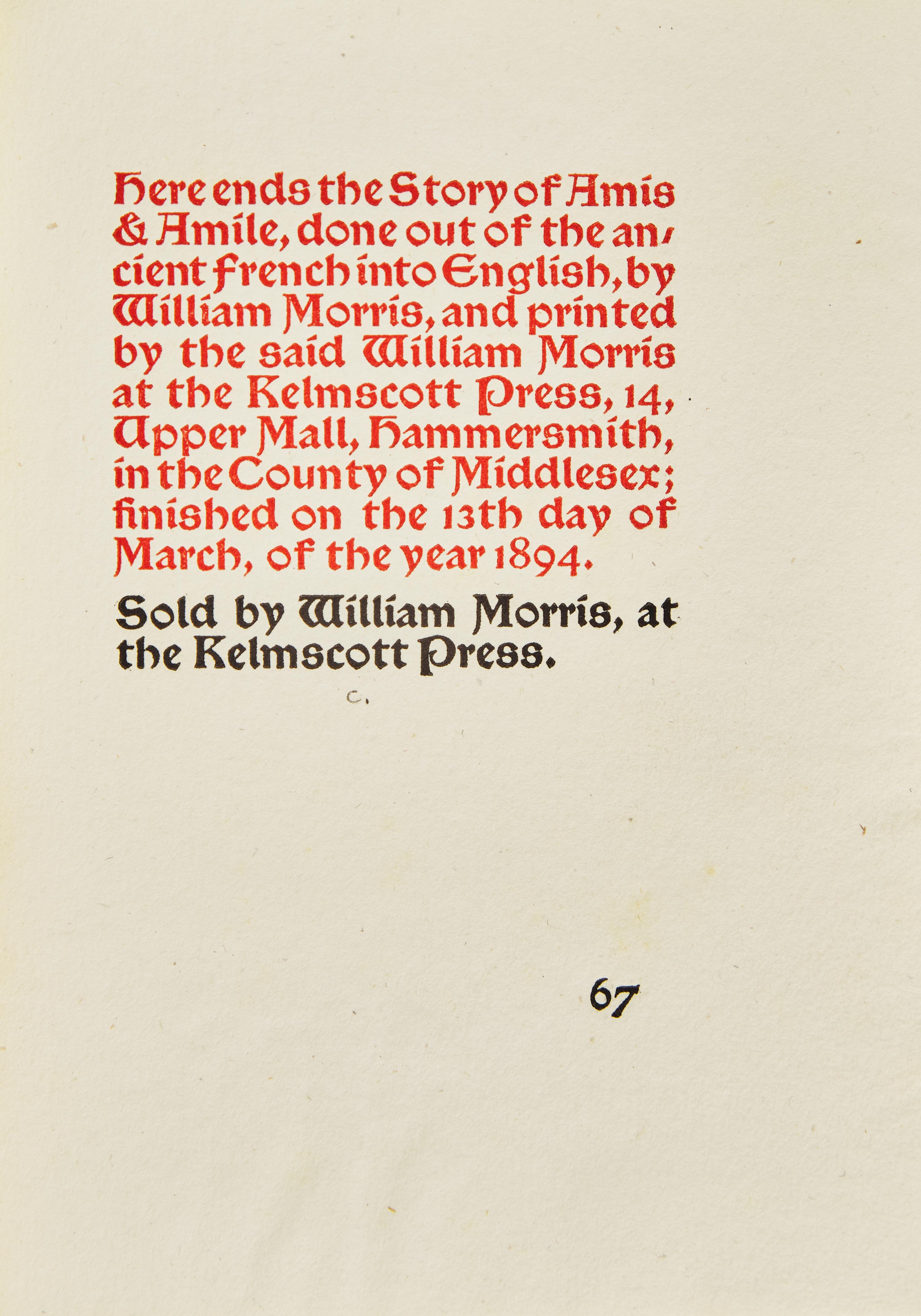 [Kelmscott Press] Of the Friendship of Amis and Amile