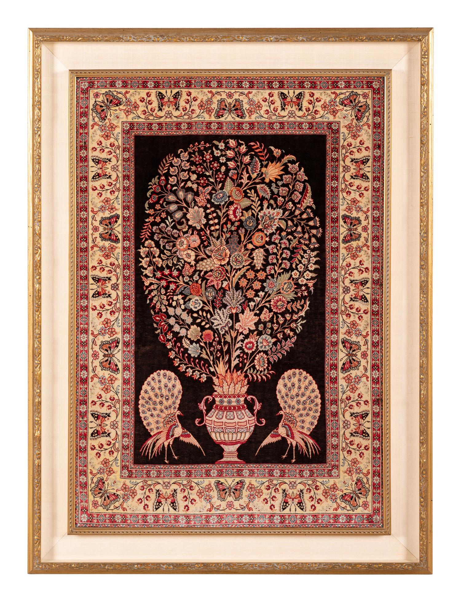 A Pair of Qum Silk and Wool Pictorial Rugs